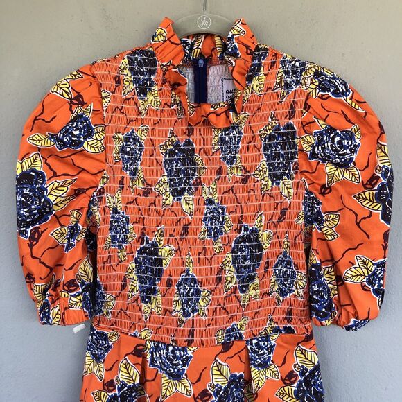 Autumn Adeigbo Dress Women 4 Smocked Floral Puff Sleeve Ruffle Boho Cottage Core - Picture 3 of 16